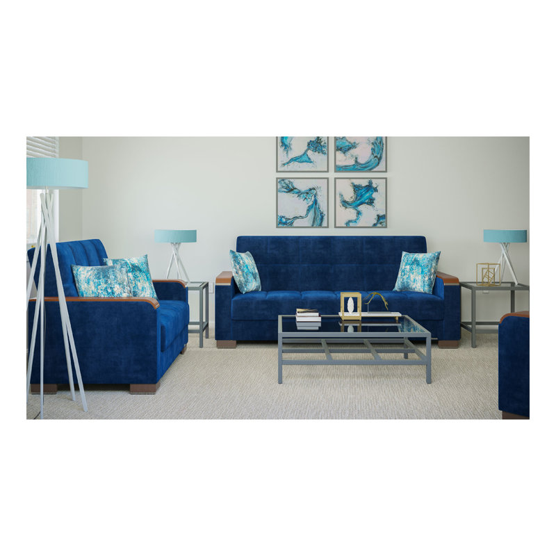 Causeuse rembourrée en bois avec rangement Primenest Zenaero X, Blue
