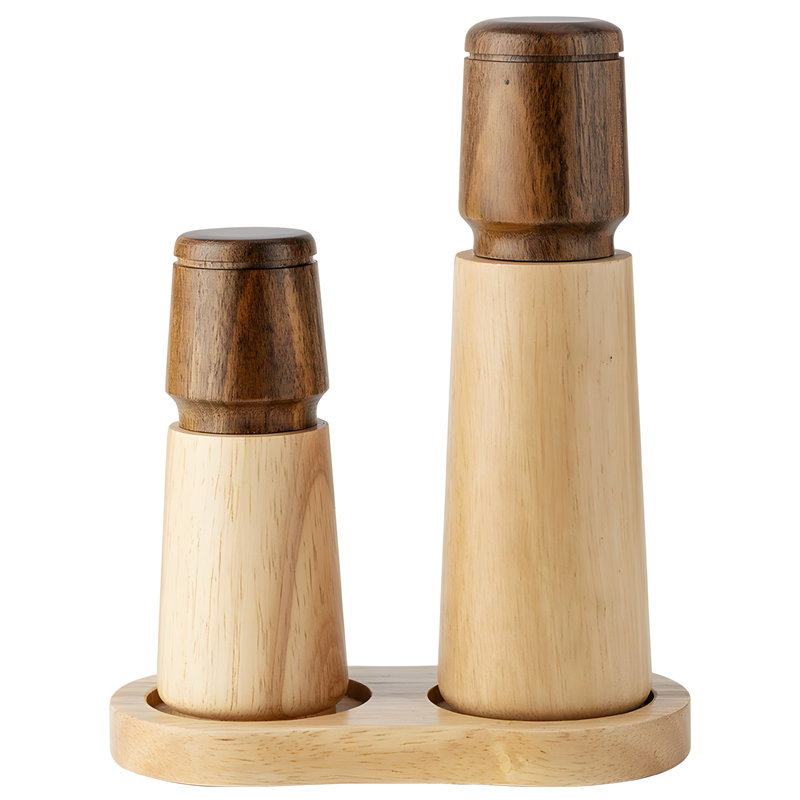 Ensemble de moulin à poivre en bois de chêne et moulin à sel de qualité supérieure - Moulin à épices de cuisine à réglage manuel grossier avec mécanisme en céramique - Conception en bois rustique pour le poivre fraîchement moulu et le sel de m