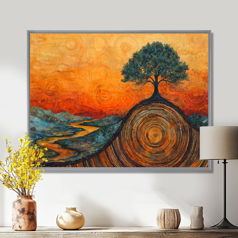 Genell Baobab africain avec racines de Serenity I - arbre, art mural, H 12 po x l 20 po, Cadre flottant, Argent argent