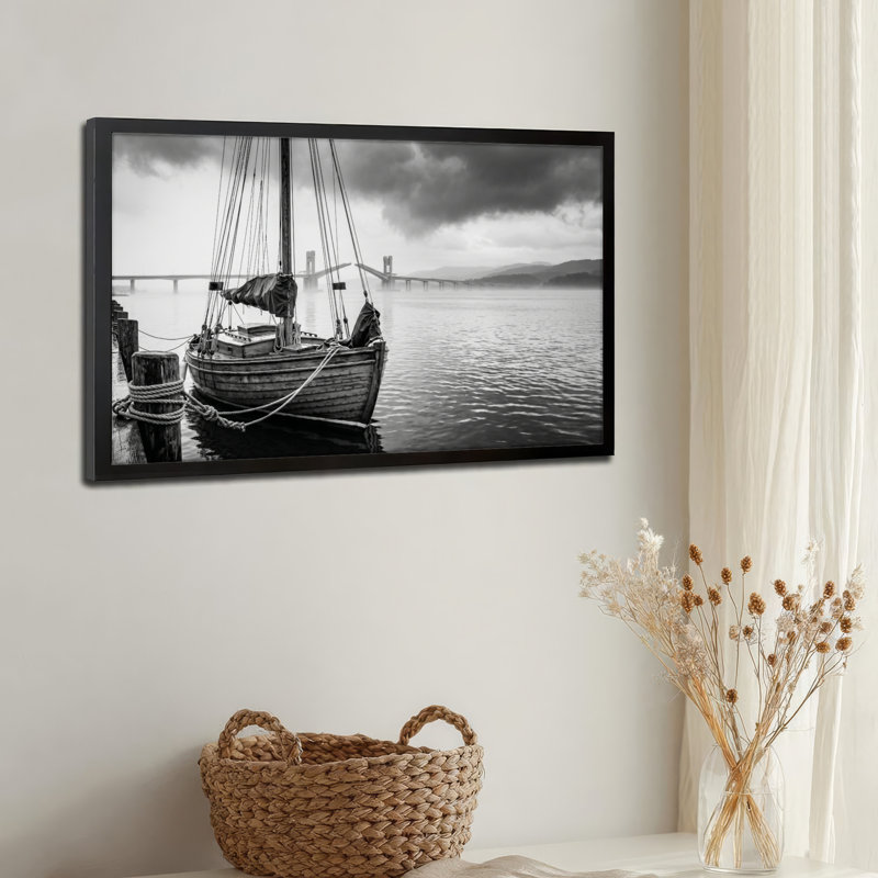 Art mural sur toile noir encadré pour le salon, la chambre à coucher, le bureau ou le vestibule - décoration murale décorative avec port pour voilier