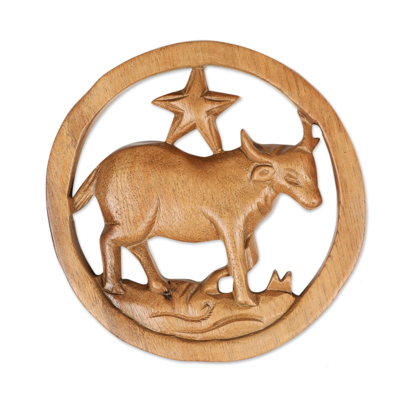  Panneau de relief en bois fabriqué à la main Taureau