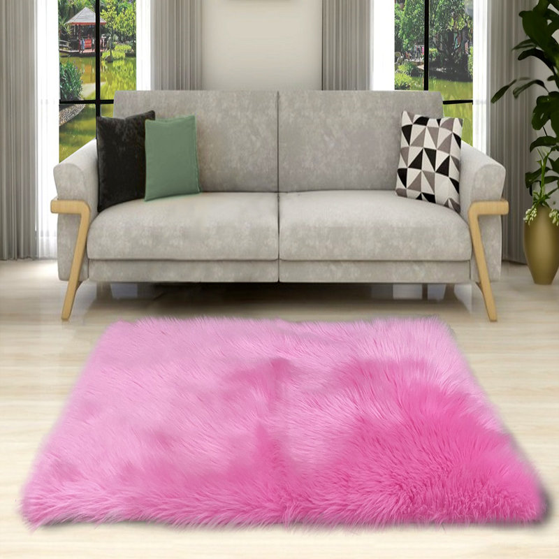 Rejetta Faux Fur Indoor Rug, Rectangle 2' x 3', Pink