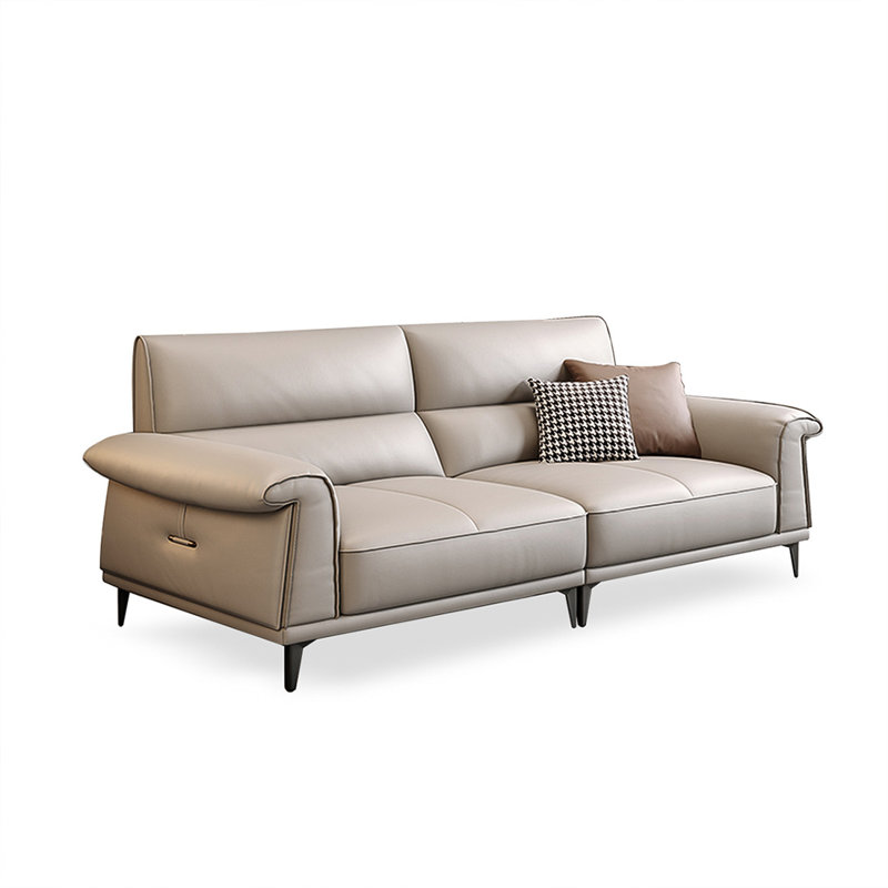 Canapé modulaire kaki en cuir véritable, H 32,68 po x l 86,61 po x P 37,01 po