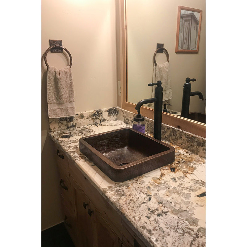 17" Rectangle Skirted Vessel Hammered Copper Sink