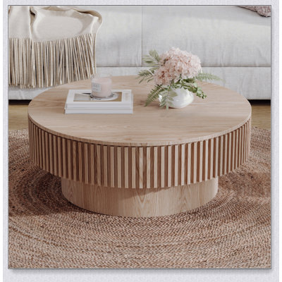 31.5'' Round Coffee Table With Storage, Solid Wood Veneer, Modern And Functional Accent Tea Table