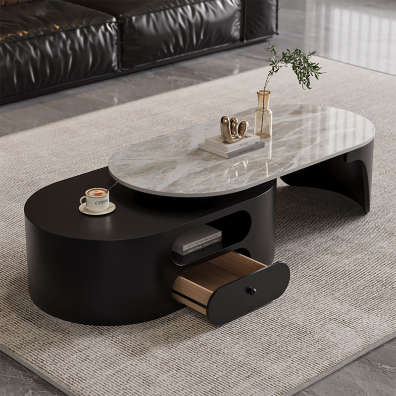 Table basse moderne en pierre ovale rétractable