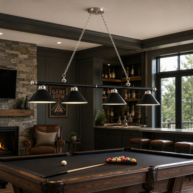 Luminaire suspendu pour table de billard Bowdon, 78 po, Cuir noir
