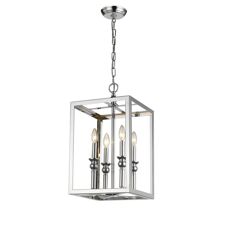 4-Light Chrome Lantern Rectangular Pendant