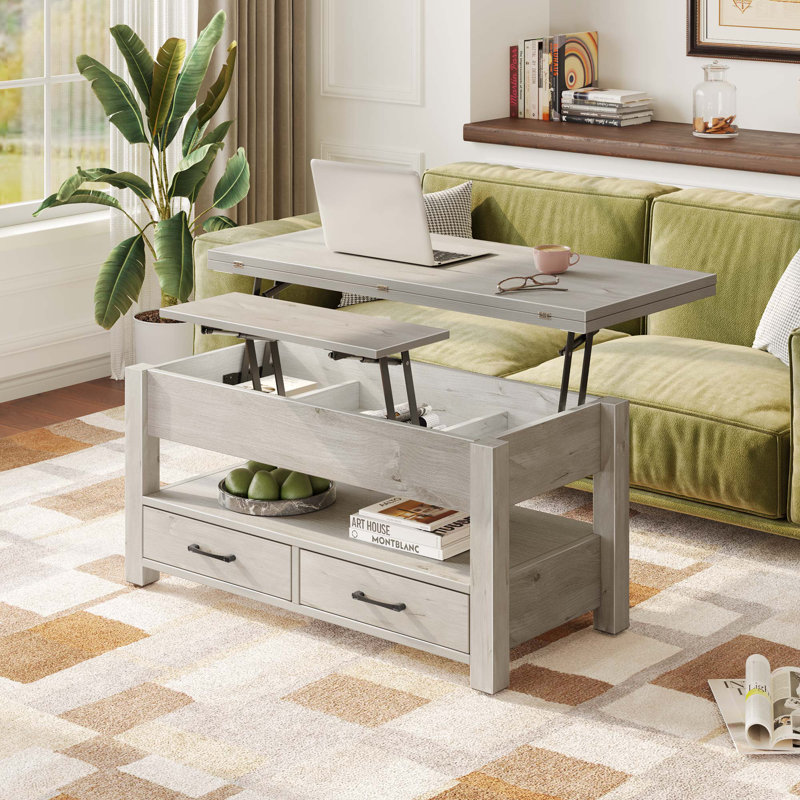 Lift Top Coffee Table with Storage, Gray, 18.6'' H x 39.4'' L x 39.4'' W