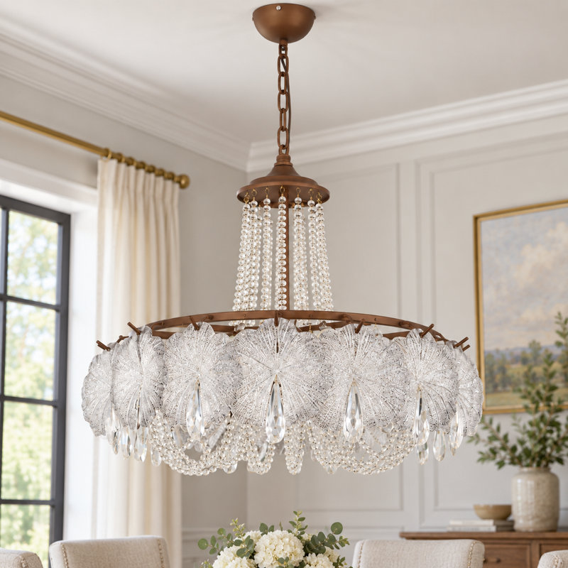 Lustre Empire vintage à 6 lumières, à intensité variable, avec accents de cristal (ampoule incluse)