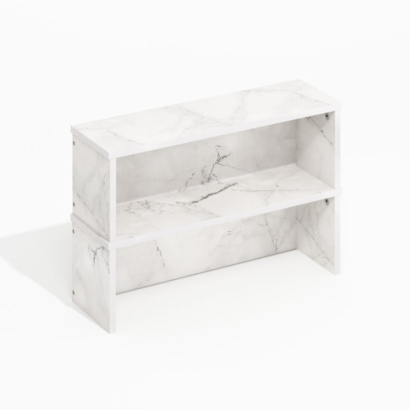Helena 18-Inch Kitchen Counter Stackable Organizer Shelf, Light Marble, Set of 2