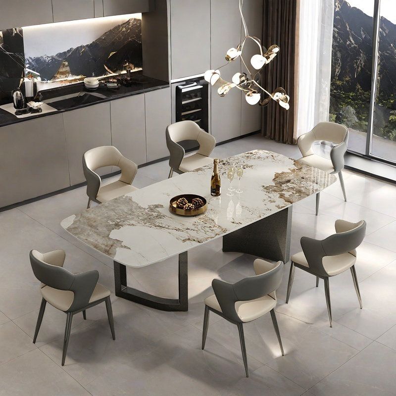 Light Luxury Contemporary Dining Table and Chair, 29.5"H x 70.8"L x 35.4"W