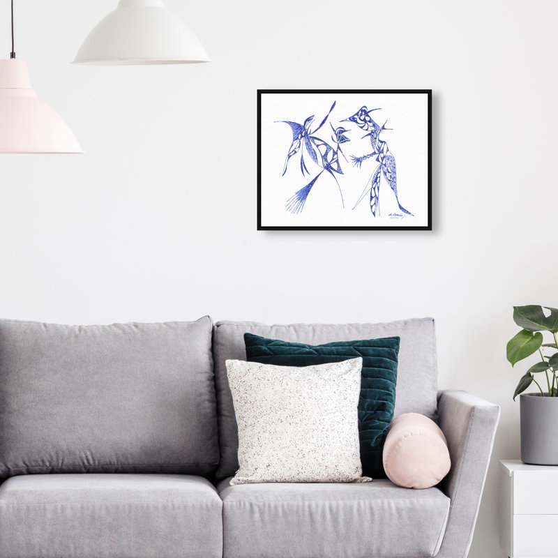Manuel Roman - Dueling Herons Print by Oliver Gal, 25"H x 31"W, Black Floater Frame