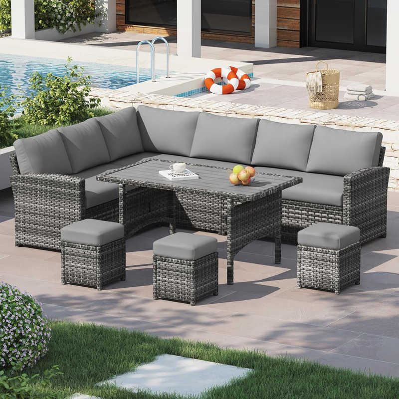 7-piece Wicker Patio Furniture Set With Cover, Dining Table & Chairs