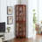 Corner Curio Cabinet With 4 Adjustable Tempered Glass Shelves And Lighting System, Solid Wood Legs,Acrylic Mirrored Back Panel(E26 Light Bulb Not Included)-1748061389