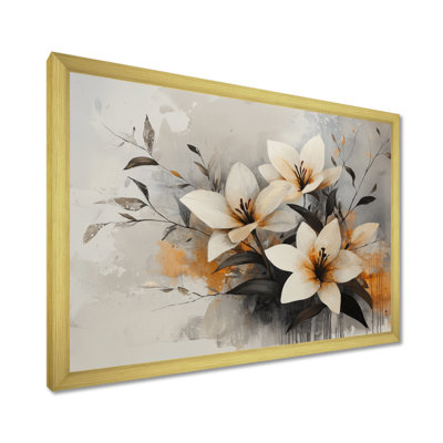«White Gold Garden of Lilies II», art mural floral