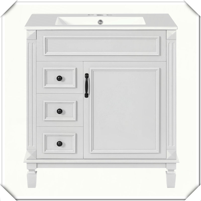 Tablette de meuble-lavabo moderne avec tiroirs en céramique, Blanc