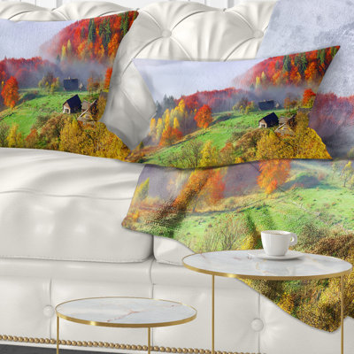 Colorful Autumn Landscape in Mountains - Landscape Printed Throw Pillow