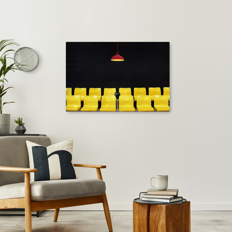 Yellow Seats Red Lamp Bold Geometric Minimalist Architecture Wall Art Print 1 Piece Wrapped Canvas Wall Art