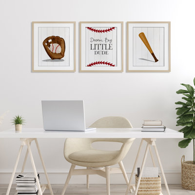 Get Your Baseball Game On 3pc Framed Print Under Glass Set, design by Christine Simpson Art