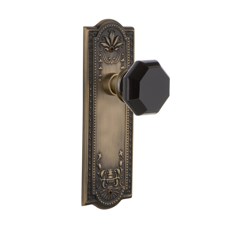 Meadows Plate with Waldorf Black Door Knob, Antique Brass