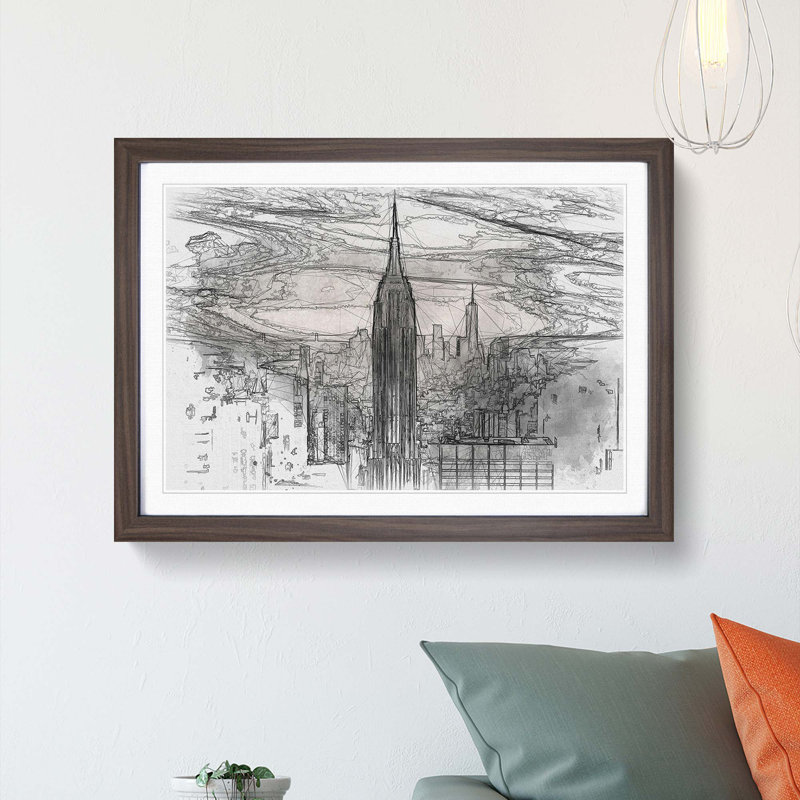 New York Skyline in Abstract - Picture Frame Graphic Art Print, 62cm H x 87cm W x 2cm D, Walnut Framed