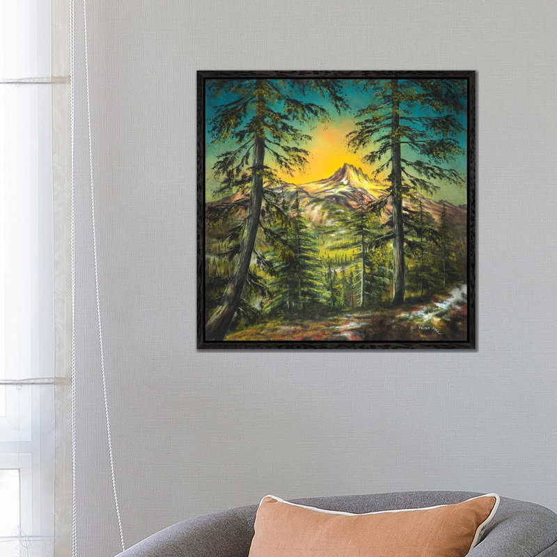 Mountain Glow 1 Piece Painting on Canvas, 66.04 cm H x 66.04 cm W, Black Framed