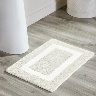 Widman 100% Cotton Tufted Reversible Bath Rug, Soft & Super Absorbent, Machine Washable Bathroom Rug for Shower, Tub & Sink Areas, 17" x 24" Rectangle, Ivory/White