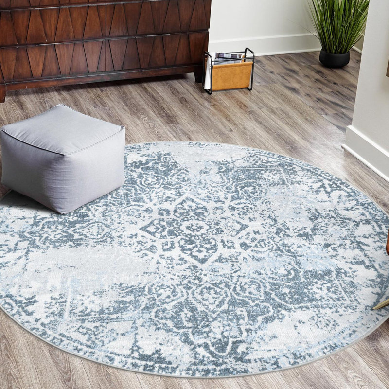 Tapis Langie Street® Vintage Massie bleu marine / gris, Rond 7 pi 10 po