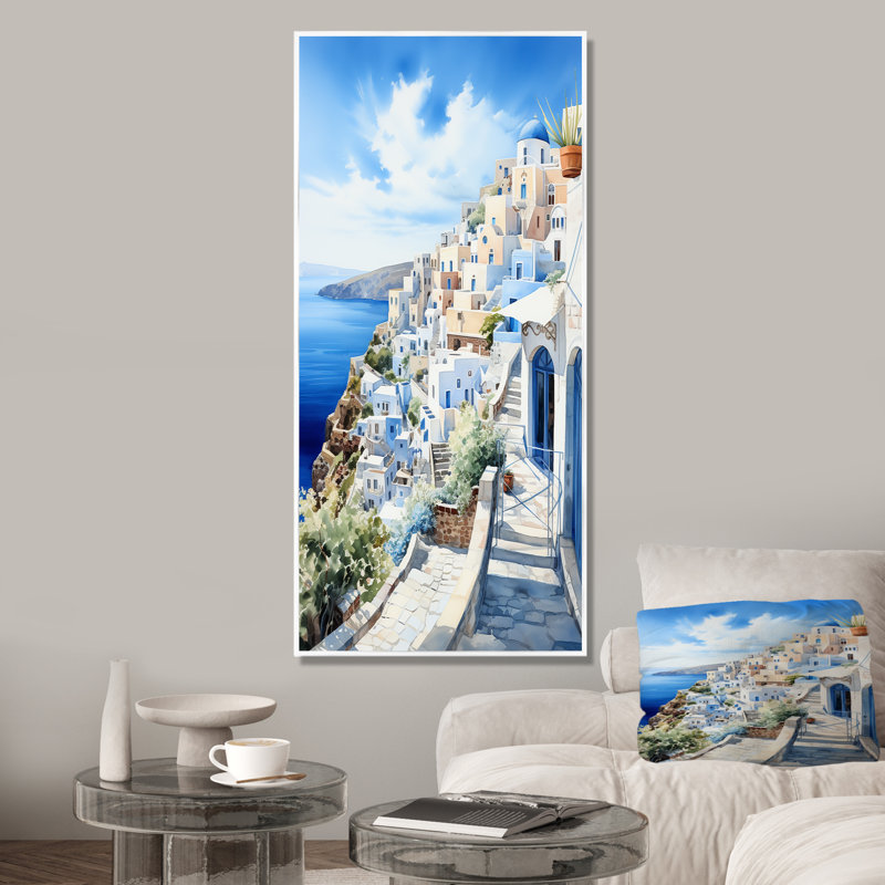 Village grec des îles grecques I - Grèce, art mural, Cadre flottant blanc, 40" H x 30" W