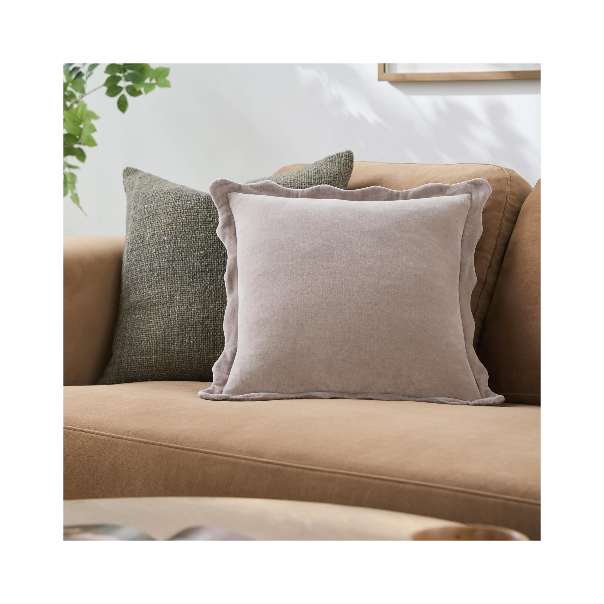 Collier Scalloped Edges Cotton Throw Pillow, 20"H x 20"W, Down, Mauve
