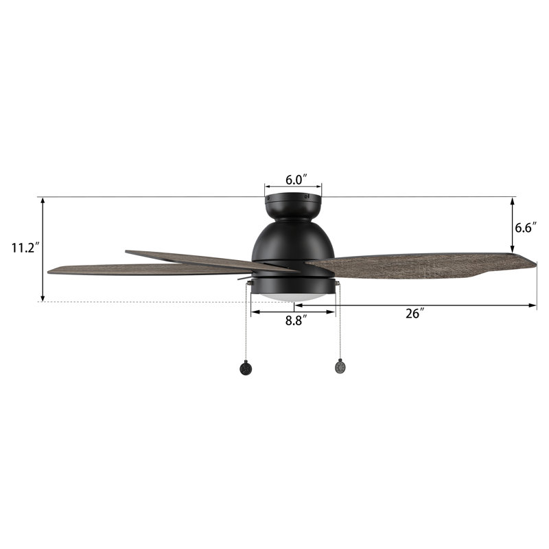 5-Blade DC Motor Ceiling Fan with Pull Chains, LED Light, Gray Oak