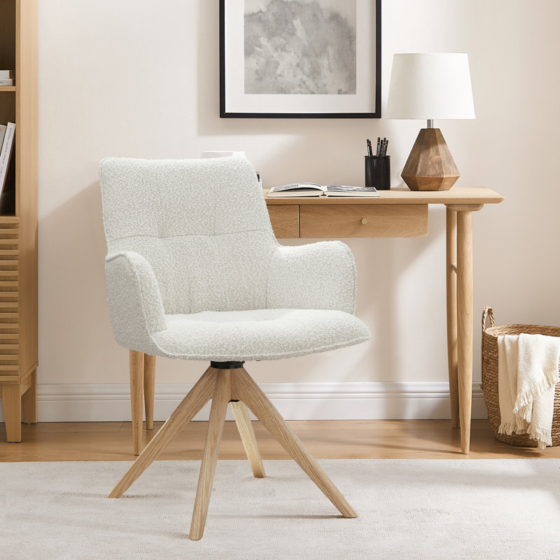 Jadel Fabric Upholstered Swivel Office Chair , White Boucle