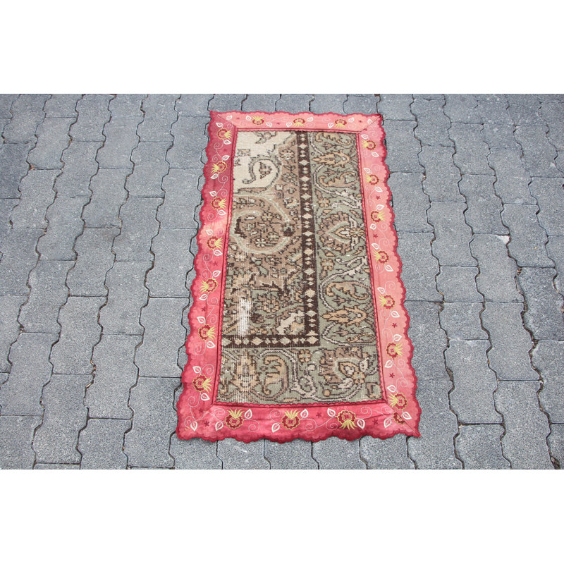 Tapis Oushak antique de style turc antique - petit tapis de salle de bain vert rétro de style bohème