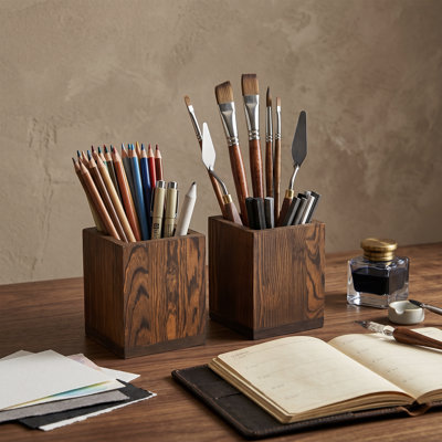 Porte-stylo 2 pièces pour bureau en bois massif