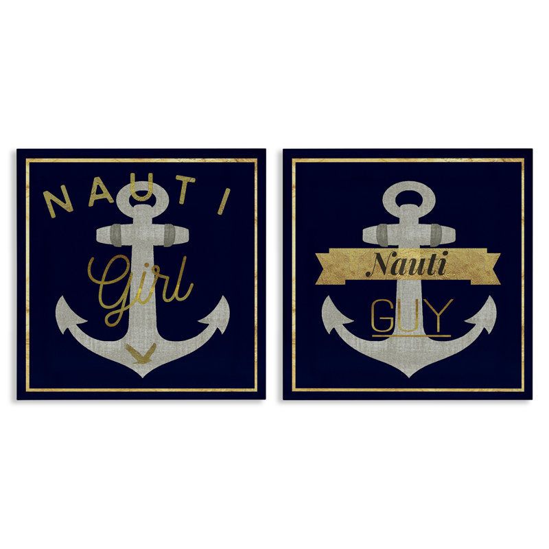  "Nauti Girl & Guy Anchors", ensemble de 2 toiles murales par Graffi * Tee, H 24 po x l 24 po