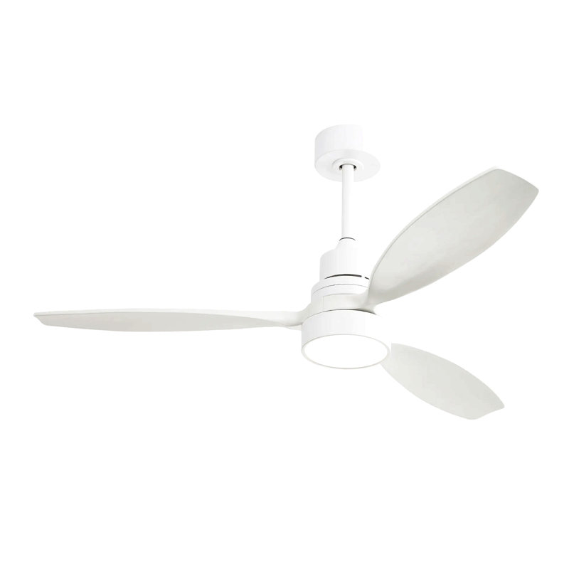 Ventilateur de plafond à profil bas intégré de 52 pouces avec lumière et télécommande pour salon de patio, Blanc, Blanc