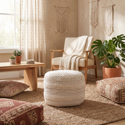 Lebo Handmade Farmhouse Striped Round Indoor Pouf Ottoman
