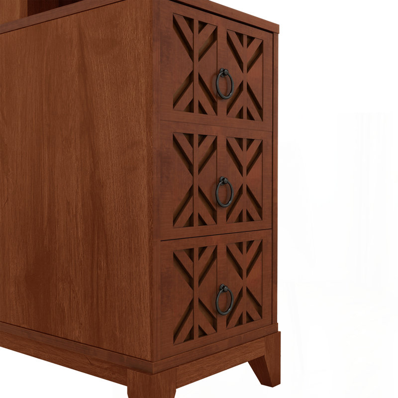 End Table with 3 Drawers, Corner Table with 2 Open Shelves, Tall Side Table for Bedroom and Corner, Natural