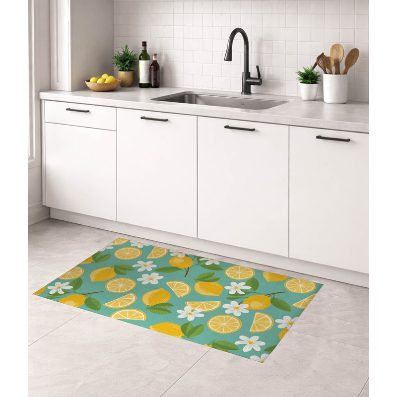 Tapis de cuisine léger Lemmie, Rectangle 5 pi x 7 pi, Sarcelle