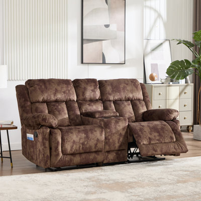 74.8" Wide Modern Manual Recline Loveseat Sofa With Center Console, Cup Holders & Storage Pocket(Set Of 2)
