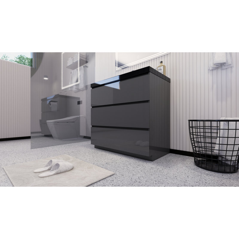 Reyes 35 " Single Bathroom Vanity Base, Hight Gloss Gray