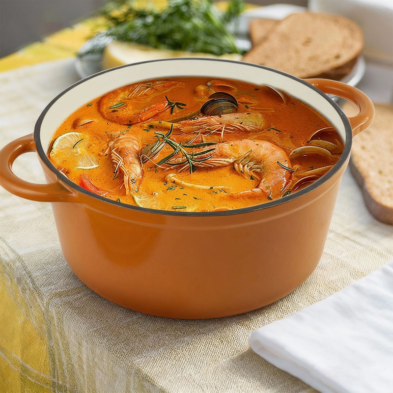 Casserole de 6 pte, 500 ° F, résistante à la chaleur avec couvercle autoportant pour toutes les surfaces de cuisson, Orange