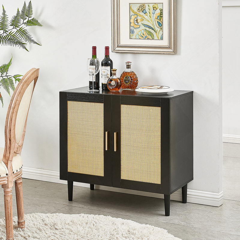 Natural Rattan Door Buffet Cabinet With Adjustable Shelves