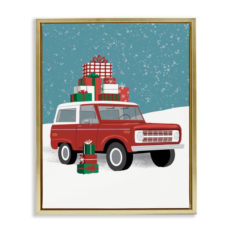 Cadre flottant rouge VUS Christmas Time, design par Jilly Jack Designs, H 31 po x l 25 po, Cadre flottant métallique doré