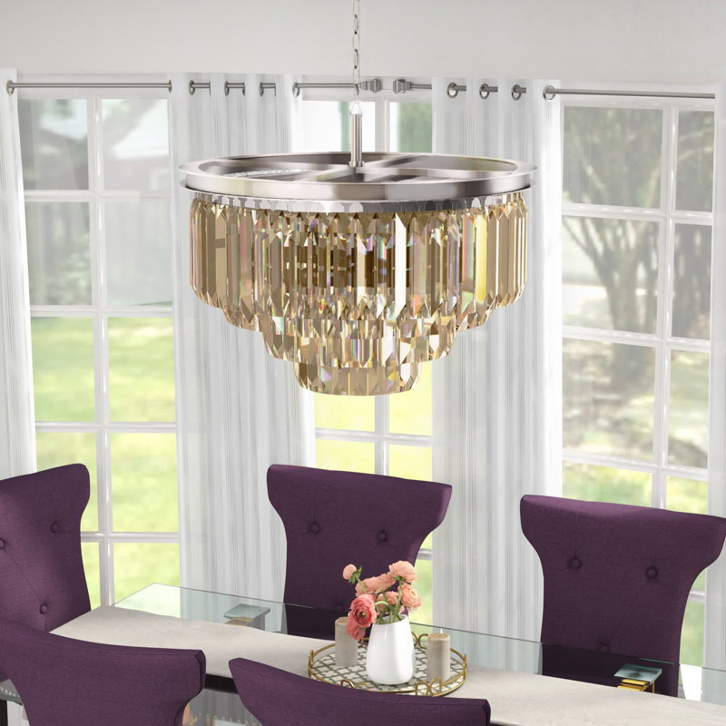 Yazmin 17 - Light Dimmable Tiered Chandelier, Polished Nickel, Smoky