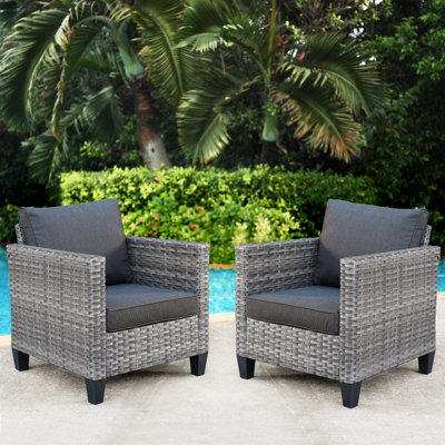 Allcot 2 - Person Outdoor Wicker Chairs, All Weather Rattan Chairs 2-Seater with Comfy Cushions
