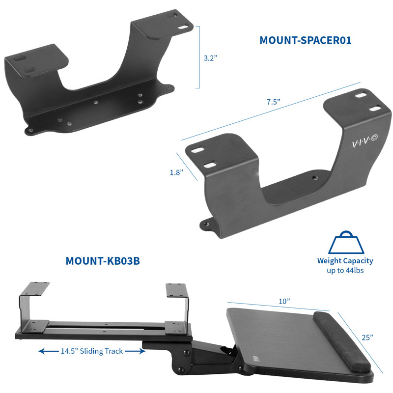 Plateau à clavier ajustable H 5,1 po x l 11,1 po