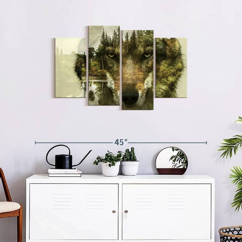 Tête de loup, 4 pièces, H 36 po x l 22 po x P 1 po