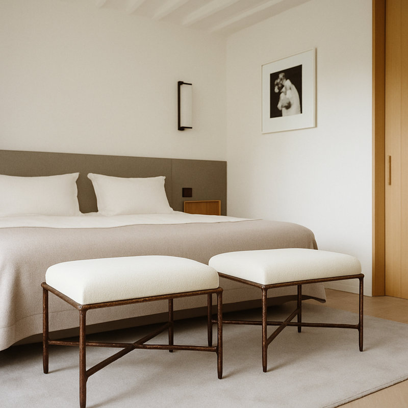 Banc en tissu Iyania Chenille, Tissu chenille crème, Bronze